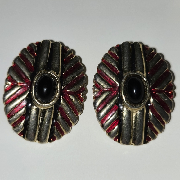 RARE FIND Vintage Statement Donald Stannard clip on earrings Art Deco style - Picture 6 of 8